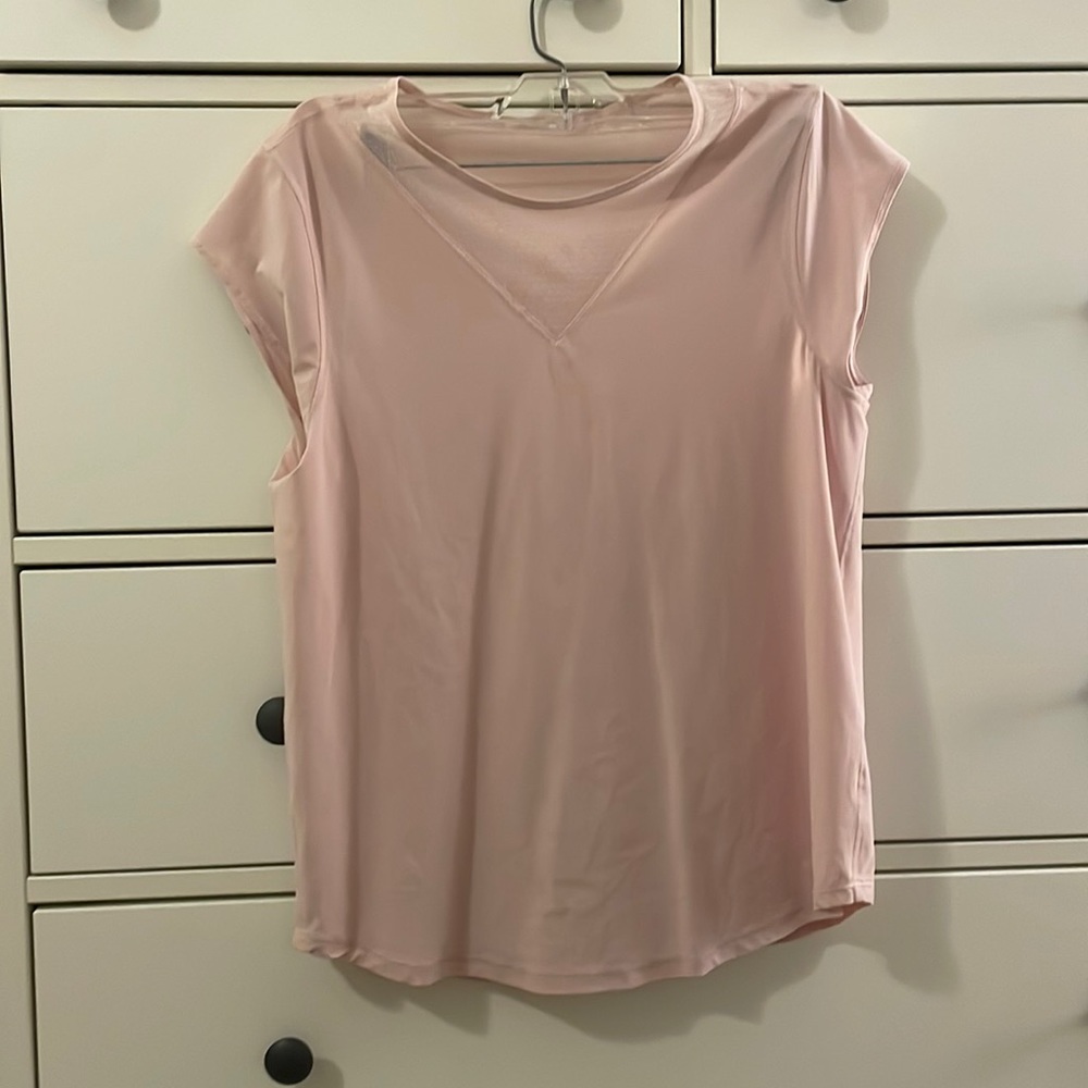 Pink partially sheer lulu shirt